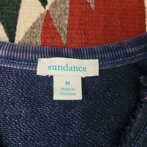Sundance Joyce Sweatshirt Sz M Dark Blue Pullover Cotton Short Sleeve Distressed - Picture 3 of 6